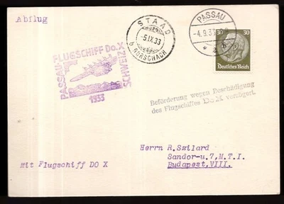 Germany, 1933 Do-X flown postcard to Hungary     -HI24 - Image 1 of 3