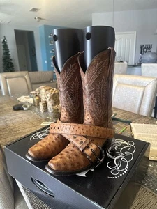 Black Jack Boots & Belt | Burnished Cigar Full Quill Ostrich Size 9.5D/36 - Picture 1 of 19