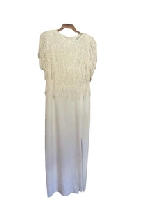 Cattiva New York Maxi Gown Dress Embroidered Bodice Short Slvs 14 Slit Zip VTG - Picture 1 of 14
