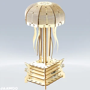 3D Wooden Music Box Puzzle Mechanical Rotating Jellyfish Model Kit Home Ornament - Picture 1 of 11