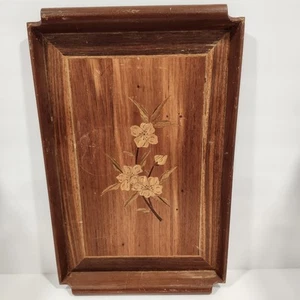 Vintage Inlaid Wood Serving Tray Floral Design Mid Century Modern Decor - Picture 1 of 10