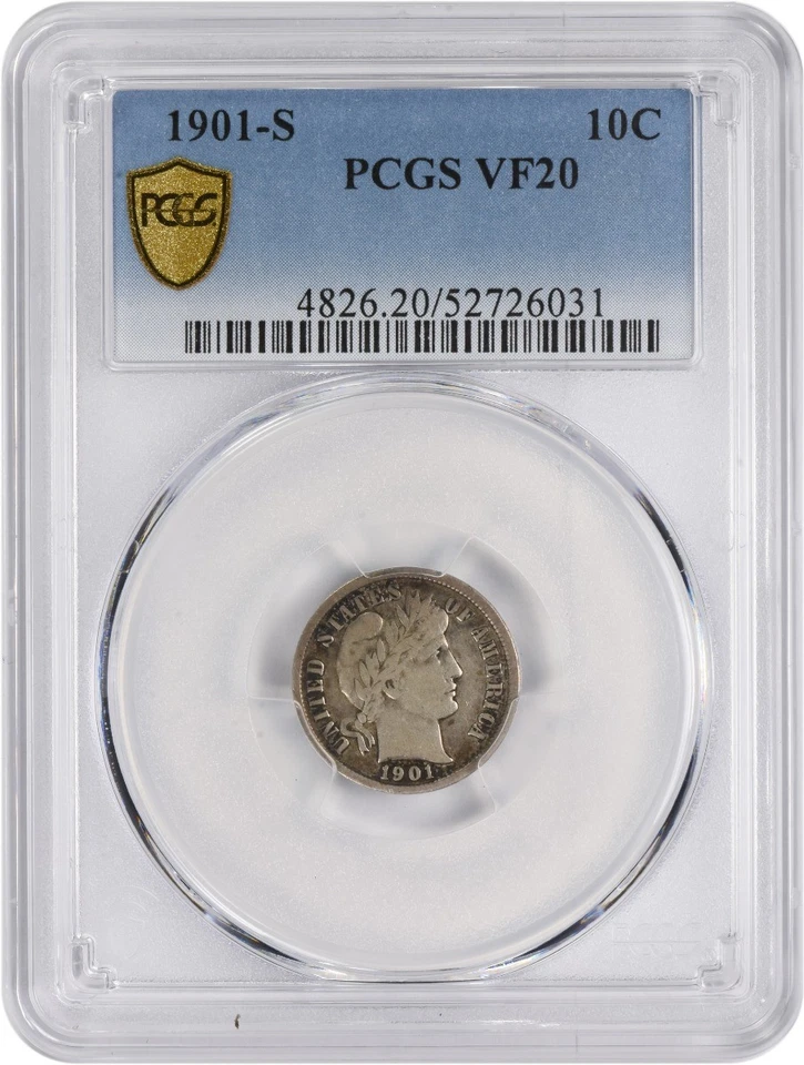 1901-S Barber Silver Dime VF20 PCGS - Image 1 of 2