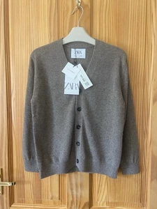 BNWT Zara Girl Boy 100% Cashmere Knitted Cardigan Taupe Mink Brown 8 Years - Picture 1 of 7