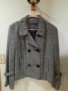Relativity Size 12 Button Up Wool Blend Jacket Black And White Pockets Lined - Picture 1 of 8