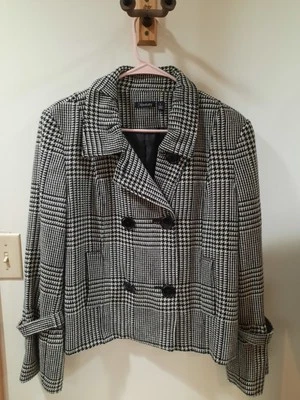 Relativity Size 12 Button Up Wool Blend Jacket Black And White Pockets Lined  - Imagem 1 de 4