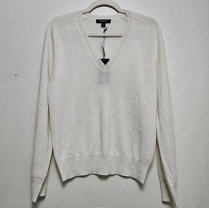 NWT Ann Taylor Sweater Womens 100% Cashmere Ivory V-Neck Pullover Sz L - Picture 1 of 13