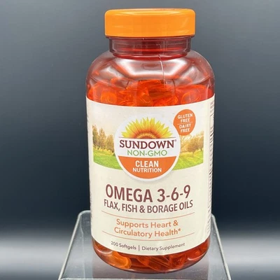 Aceites de pescado y borraja Sundown Omega 3-6-9 200 cápsulas blandas EXP 4/26 Foto 1 de 3