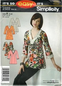 Túnica suéter Simplicity 2322 Misses 2010 talla A 10-22 patrón de costura sin cortar - Imagen 1 de 3