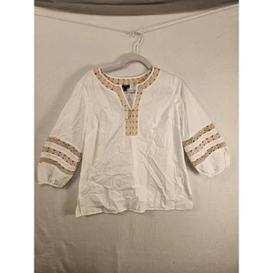 Talbots Women's White Cotton Embroidered 3/4 Sleeve Blouse Top Size M #1569 - Picture 1 of 8