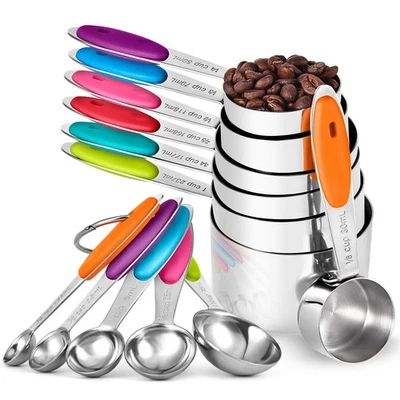Measuring Cups Spoons Set: 18/8 Stainless Steel 12 Pieces Stacking Kitchen Ba... - Image 1 of 4