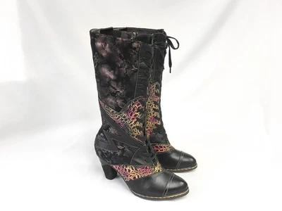 L'Artiste Malagie-Croco Black Metallic Lace Up Leather Boots, Approx Womens 9.5 - Image 1 of 4