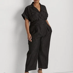 Lauren Ralph Lauren Denim Black Short Sleeve Jumpsuit Plus Size 20W NWT - Picture 1 of 14