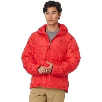 U.S. Polo Assn Mens Large Engine Red Moderate Hooded Puffer Jacket Zip Up HR2-39 - Image 1 of 4