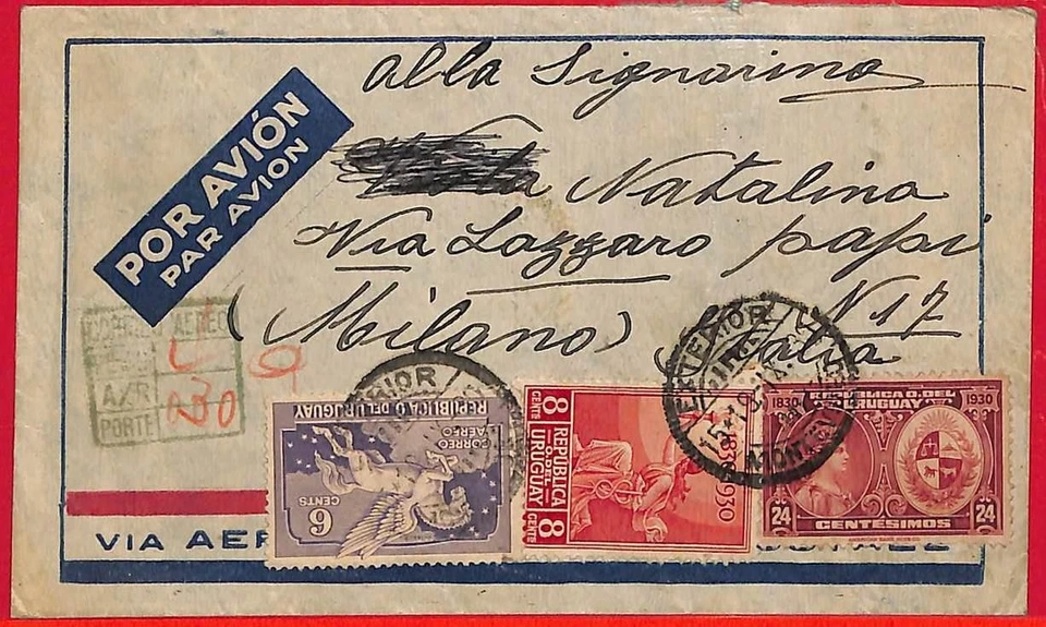ak0423 - Уругвай - история почты - авиапочта обложка в Италию - AIR FRANCE 1930-х - Изображение 1 из 1