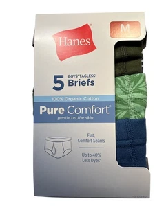 Hanes Ultimate 5 Briefs Boys M 10-12 Tagless 100% Organic Cotton Pure Comfort - Picture 1 of 9