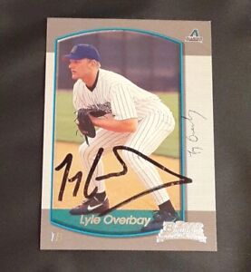 LYLE OVERBAY DBACKS BREWERS AUTOGRAPHED SIGNED 2000 BOWMAN ROOKIE BASEBALL CARD 