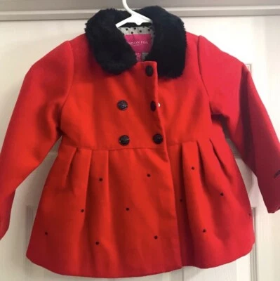London Fog Jacket Red Fleece W/faux Fur Girls - Image 1 of 2