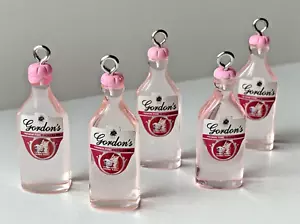 5 X PINK GIN BOTTLES CHARMS PENDANTS RESIN GORDONS KAWAII - Picture 1 of 1