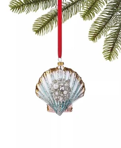Macy's Holiday Lane At the Beach & Seaside Glass Seashell adorno de Navidad - Imagen 1 de 1