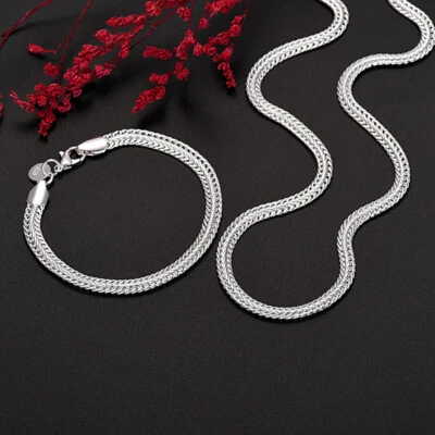 Collar Punk Plata de Ley 925 5mm Hueso de Serpiente Plano Unisex Cadenas 20" 8" Foto 1 de 4