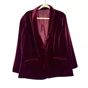 INC International Concepts Blazer Womens Size 2X Plus Burgundy Velvet One Button - Picture 1 of 16