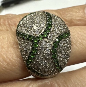 Mode-Ring E925 Sterlingsilber grün/weißer Stein Größe 7,5 - Bild 1 von 3