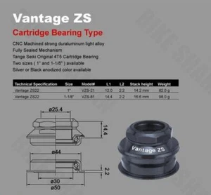 Tange Seiki Vantage ZS Zero Stack 1" Threaded Zero Stack Bike Cycle Headset - Picture 1 of 7