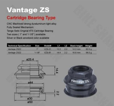 Tange Seiki Vantage ZS Zero Stack 1" Threaded Zero Stack Bike Cycle Headset - Image 1 of 4