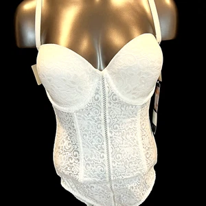 Bali Body Slimer Firm Control 36D White Lace StraplessSlip Crotch Fit NWT - Picture 1 of 6