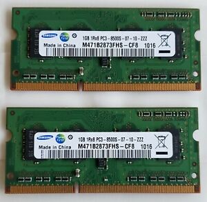 2x Samsung PC3-8500 DDR3-1066MHz 1GB SO-DIMM Memory MHz M471B2873FHS-CF8