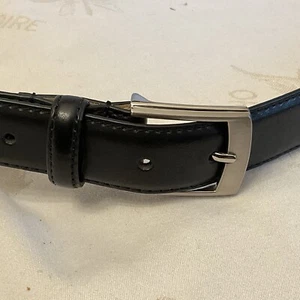 Dress belt black leather men's size 42 NICE Silver Buckle Basic 1” Wide Casual - Picture 1 of 10