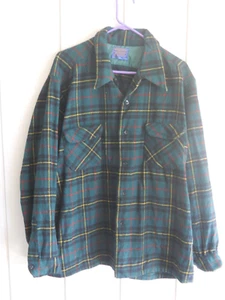 Mens Vintage 2X 100% Virgin Wool Green, Yellow, Black, Red Plaid Pendleton Shirt - Picture 1 of 3