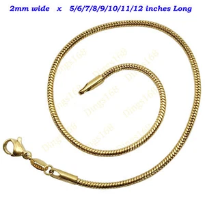 Brazalete/tobillo de cadena de serpiente unisex relleno de oro amarillo 18K resistente al deslustre de 2 mm - Imagen 1 de 3