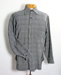 VINTAGE 1960S EARLY 70S PENDLETON 100% WOOL LARGE PLAID BLACK & WHITE SHIRT - Picture 1 of 8