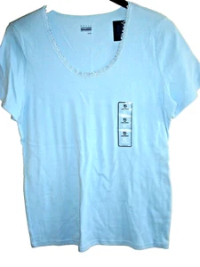 Ladies  Knit Top  Lace Neck Size XL Blue Cotton NEW - Picture 1 of 2