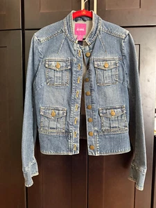 Y2K The Limited Military Blue Jean Jacket Womens M Vintage Denim Gold Buttons - Picture 1 of 13