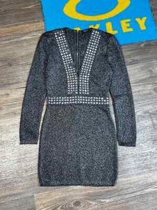 Balmain Metallic Lurex Knit Crystal Embellished Mini Dress Size 42 - Picture 1 of 16