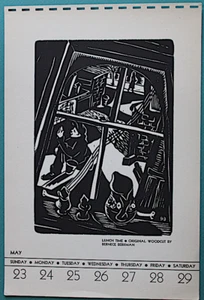 1937 Modernist Period Woodcut Print BERNECE BERKMAN " LUNCH TIIME " WPA Calendar - Picture 1 of 2