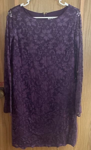 Eliza j dress 12 sheat purple Long Sleeves Knee Length Lace,  Lined shift dress - Picture 1 of 10