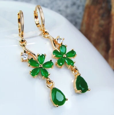 Ohrringe beachtenswerte Damen- Ohrringe  Filled gold K18 /750er  Emerald + Topas - Bild 1 von 2