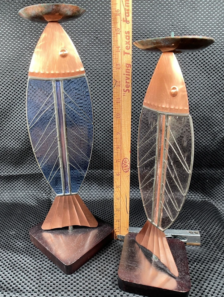 Candelabros de diseño Piscis ÚNICOS vidrio corte cobre y madera diseño Piscis IN7286 Foto 1 de 4