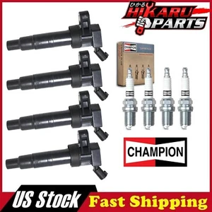 4x Champion Spark Plug & 4x Ignition Coil for Hyundai Sonata 2009-2010 Santa Fe - Picture 1 of 9