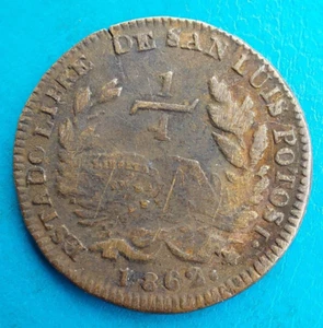 Mexico San Luis Potosi 1/4 Real 1862 Km - Picture 1 of 2