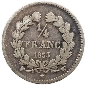 1833 W 1/4 Franc Frankreich Münze Louis-Philippe I Silber Lille Mint (MO2994-) - Bild 1 von 2