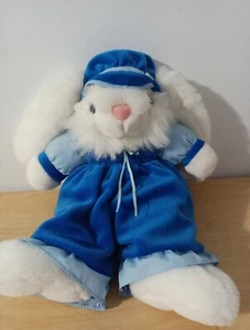 Wondertreats Bunny in Blue Velvet Overalls Hat Long FloppyEars 16" Plush Stuffed - Picture 1 of 6