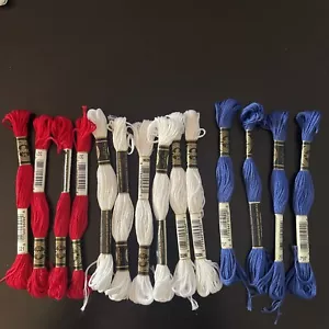 DMC Embroidery Floss Thread Lot of 14 Skeins Ted/White/Blue New - Picture 1 of 2