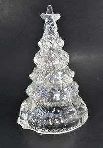 IRIDESCENT GLASS CHRISTMAS TREE 6" TEDDY BEARS AT BASE & SWIRLED BALLS DESIGNUNB - Picture 1 of 6
