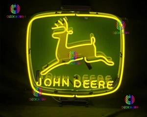 John Deere Farm Tractor Farming Garage Barn Real Glass Neon Light Sign Man Cave - Picture 1 of 5