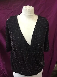 Size 8 To 12 Stretchy Multi Glitter Top Nwt By New Look V Neck Split Short Slee - Picture 1 of 8