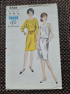 Vintage Años 60 Vestido Vogue Patrón 6454 Delgado Mod Blusa 38 Busto Mangas Dolman - Imagen 1 de 3